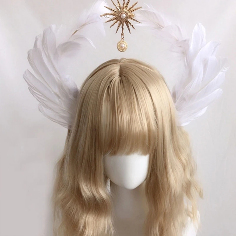 Top Trends: Sun Godmother&#039;s Headwear Headband Gothic White Angel Wings Virgin Rose Mary Bead Chain Baroque Hair Accessories Shoppable Styles