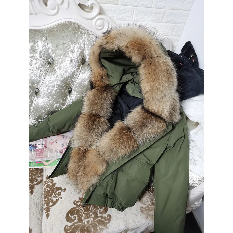 Top Trends: MAOMAOKONG 2024 Fashion Short Women's Real Fox Fur Coat Natural Big Raccoon Fur Collar Winter Parka Bomber Jacket Waterproof Shoppable Styles - Image 6