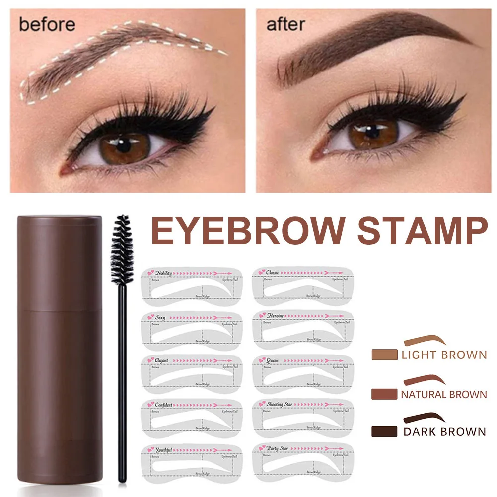 Top Trends: 3 In 1 Eyebrow Stamp Kit Brow Powder For Hairline Contour Waterproof Long Lasting Eyebrows Shaping With Brow Card Stencils Shoppable Styles