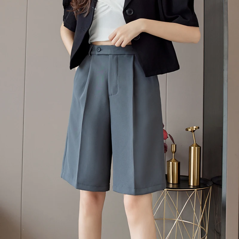 Top Trends: New Wide Leg Capri Bermuda Shorts Women High Waist White Black Draped Suit Shorts Free Office Lady Quality Bermuda Femme Elegant Shoppable Styles