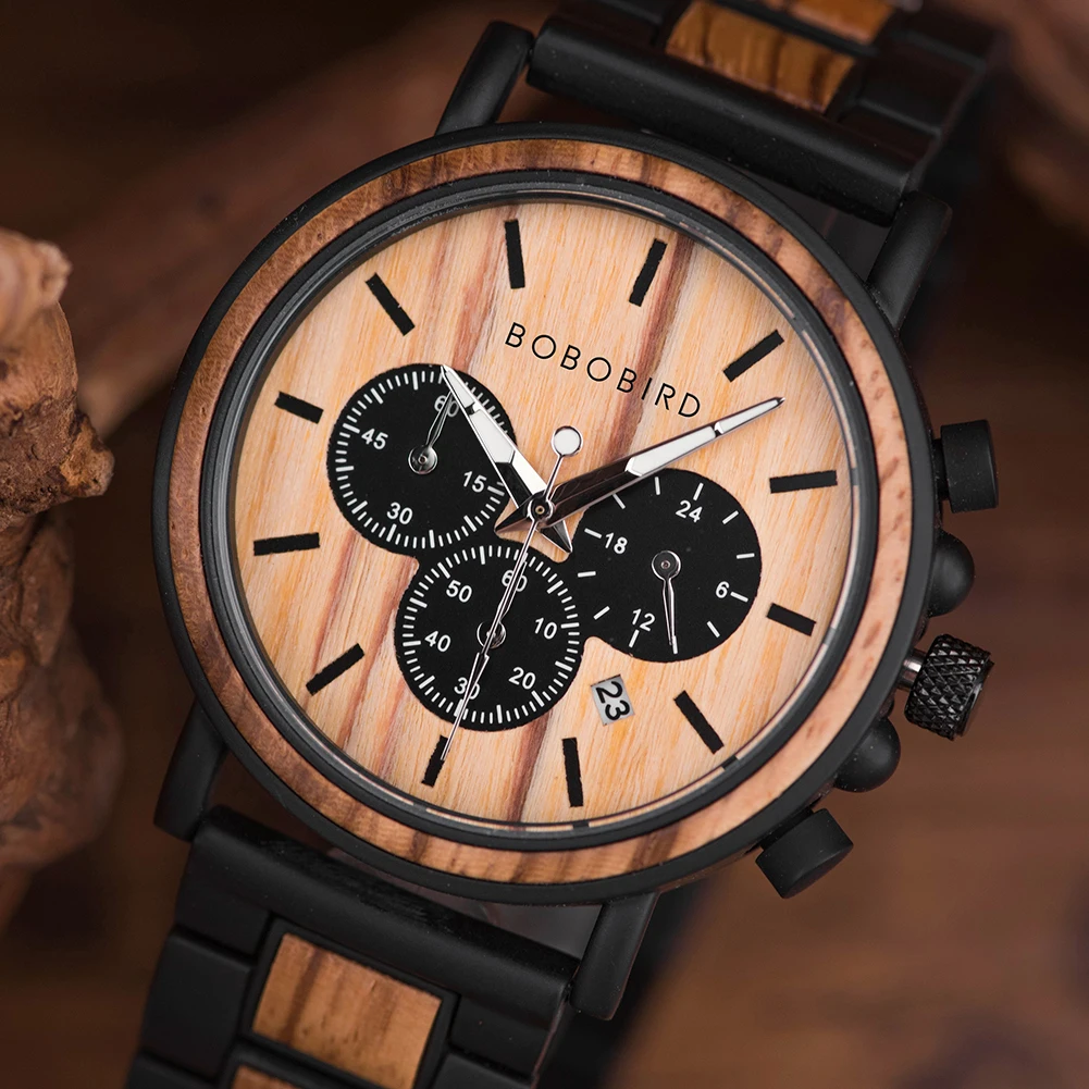 Top Trends: BOBO BIRD P09 Wood And Stainless Steel Watches Mens Chronograph Wristwatches Luminous Hands Stop Clock Dropshipping Shoppable Styles