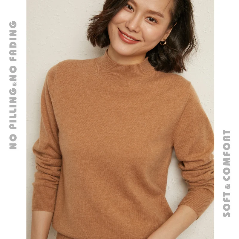 Top Trends: Women Cashmere 2020 Autumn Winter Half Turtleneck Sweaters Loose Wool Knitted Pullovers Female Knitwear Shoppable Styles