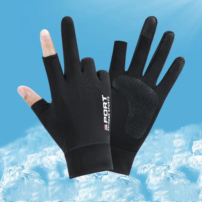 Top Trends: Gloves Men Summer Ice Silk Sun Proction Driving Nonslip Breathable Thin Fingerless Cycling Fishing Two Half Fingers Women Gloves Shoppable Styles