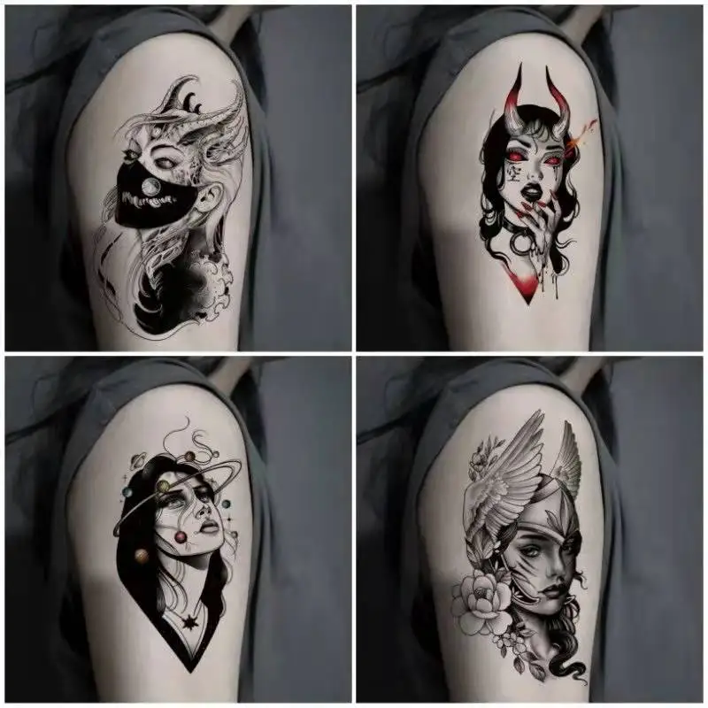 Top Trends: New Dark Beauty Witch Temporary Tattoo Stickers Set Female Flower Arm Waterproof Durable Black Personality Cool Art Fake Tattoo Shoppable Styles