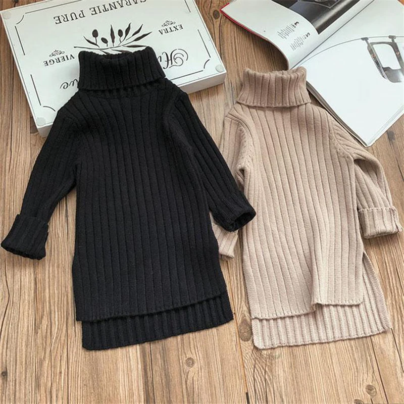 Top Trends: Toddler Girl Spring Dress 2023 Winter Sweater Clothes Solid Color Baby Girls Turtleneck Clothes 2-7Y Little Knitting Shoppable Styles