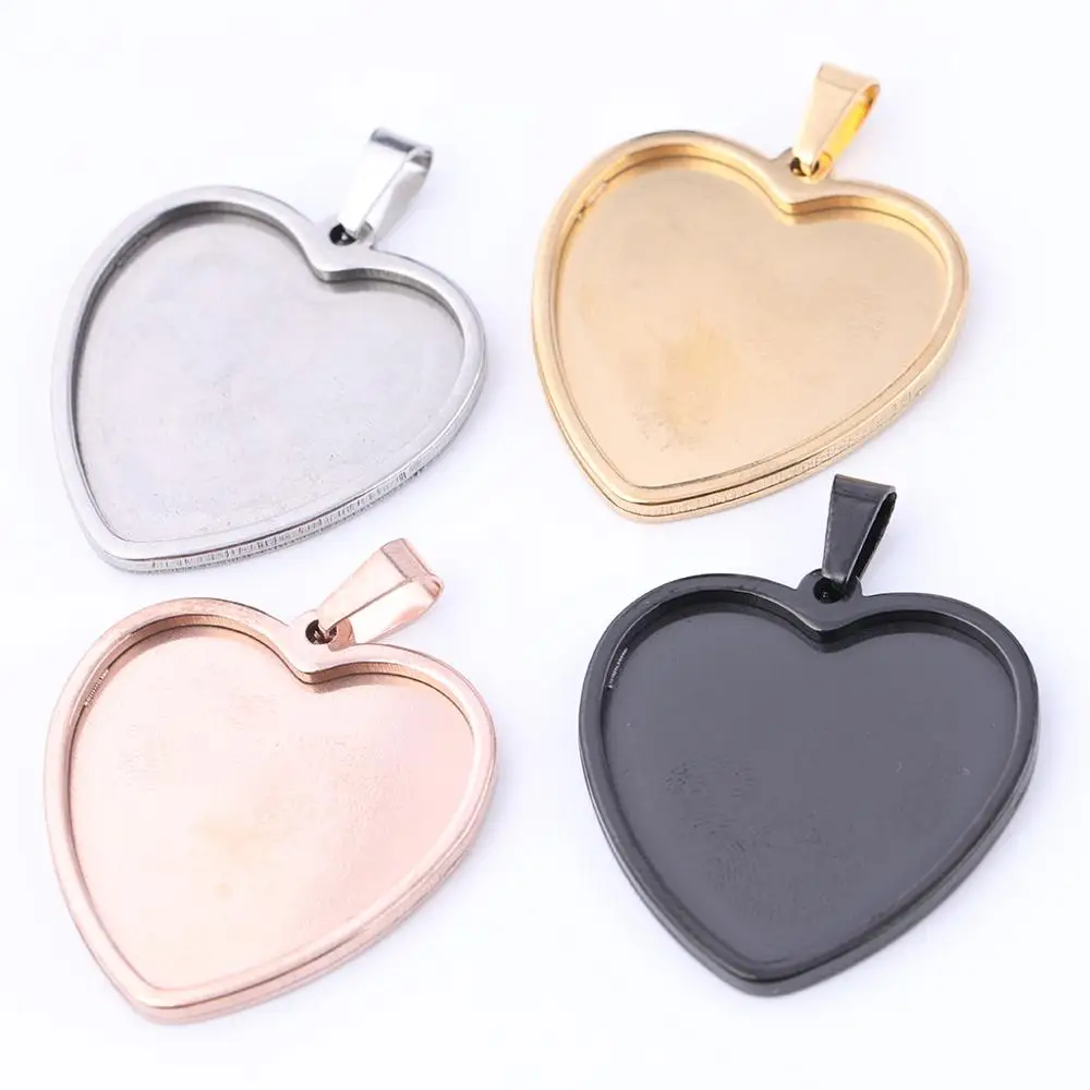 Top Trends: 10pcs Stainless Steel Heart Shape Cabochon Base Rose Gold Black Pendant Setting Trays Diy Necklace Bezel Blanks For Making Shoppable Styles