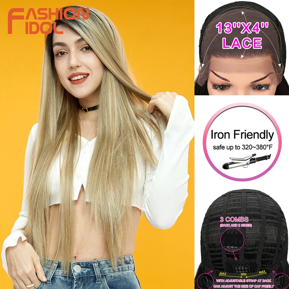 Top Trends: FASHION IDOL 13X4 Lace Front Wig For Black Women 32 Inch Heat Resistant Straight Wigs Blonde Natural Synthetic Wigs Cosplay Hair Shoppable Styles