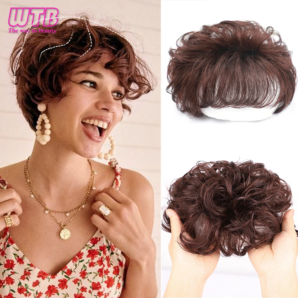 Top Trends: Short Wavy Synthetic Replacement Cover White Hair For Women Black Brown Natural Clip In Hair Extension With Bangs Hairpieces Shoppable Styles