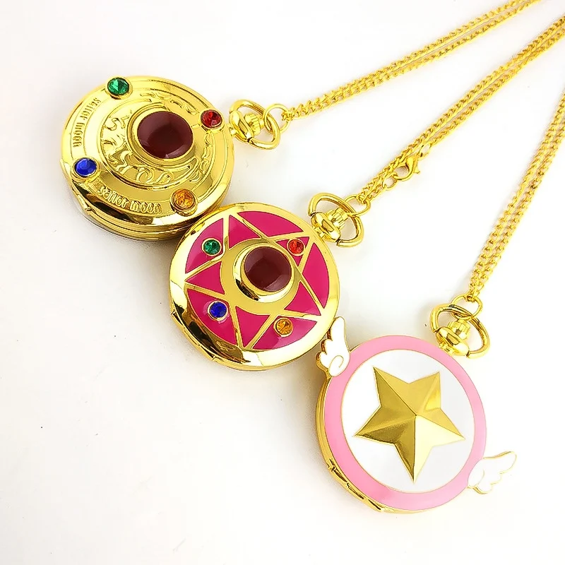 Top Trends: Rhinestone Cartoon Sakura Anime Japanese Anime Sailor Moon Quartz Pocket Watch Fashion Stars Women Necklace Pendant Chain Gifts Shoppable Styles