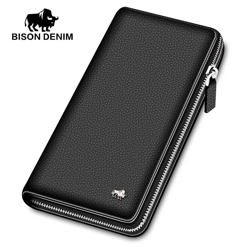 Top Trends: BISON DENIM Luxury Genuine Leather Men Wallets Long Zipper Clutch Purse Business Casual Male Credit Card Holder Phone Wallet Shoppable Styles