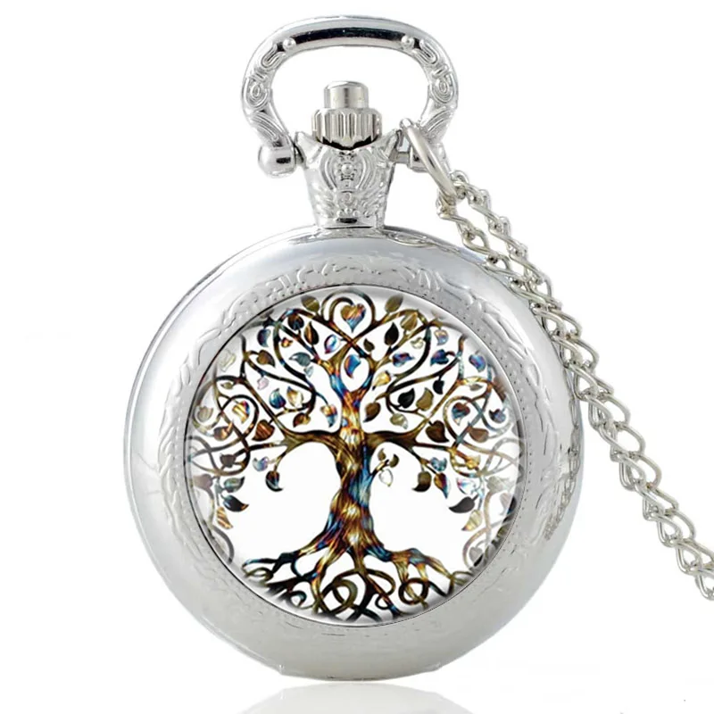 Top Trends: Black Classic Fashion The Tree Of Life Design Glass Cabochon Quartz Pocket Watch Vintage Men Women Pendant Necklace Chain Shoppable Styles - Image 5