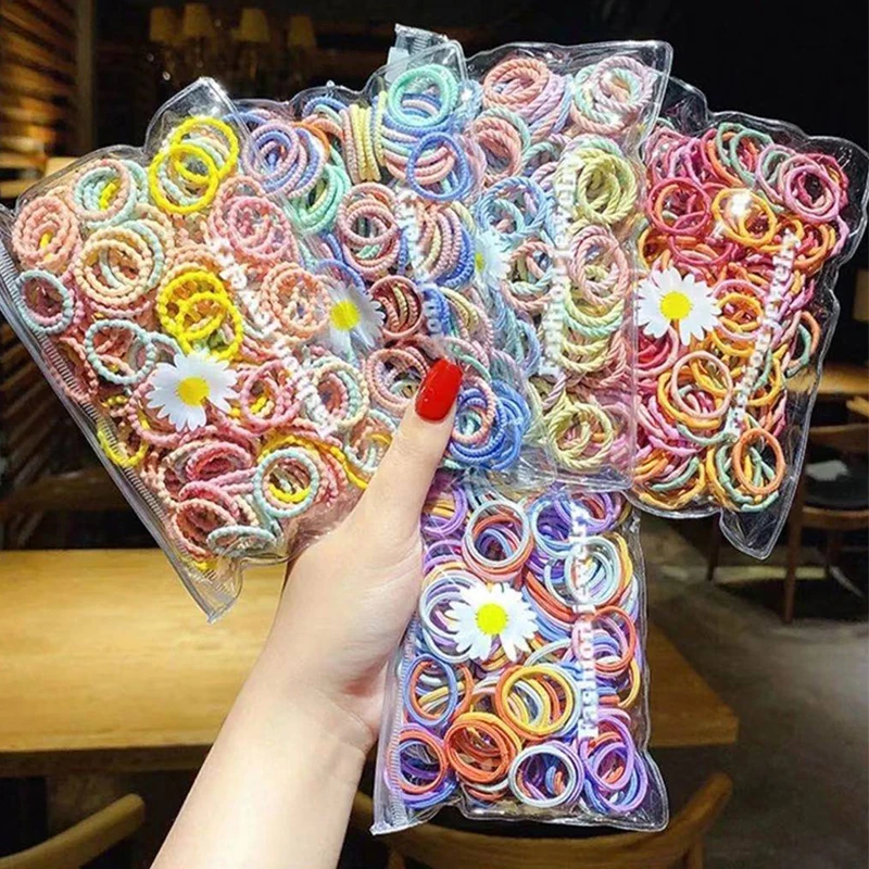 Top Trends: 100 Pcs / set New Children Cute Colors Soft Elastic Hair Bands Baby Girls Lovely Scrunchies Rubber Bands Kids Hair Accessories Shoppable Styles