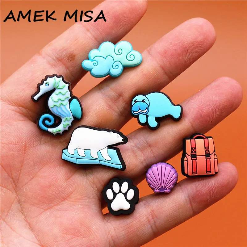 Top Trends: 1pcs Cute Animals Shoe Charms Accessories Seahorse Polar Bear Footprint Shell Shoe Buckle Decorations Fit Kids X-mas Party Gifts Shoppable Styles