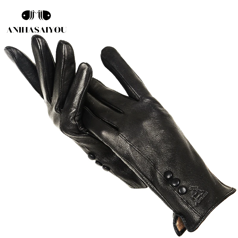 Top Trends: Fashion Simple Warm Women Leather Gloves, real Leather Women's Winter Mittens, Black Buckskin Women Gloves - 2280 Shoppable Styles