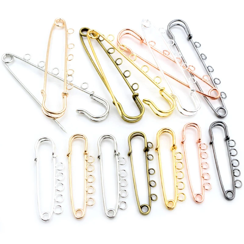 Top Trends: 5pcs / lot Safety Pins Brooch Blank Base Brooch Pins 50 / 80 / 90mm Pins 3 / 5 Rings Jewelry Pin For Jewelry Making Supplies Accessorie Shoppable Styles