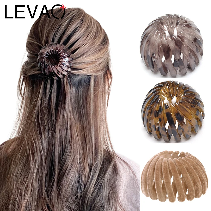 Top Trends: Levao Rhinestone Buckle Hairpins Bird Nest Bun Hairpin For Women Ponytail Holder Hair Claw Clips Solid Color Hair Clip Headwear Shoppable Styles