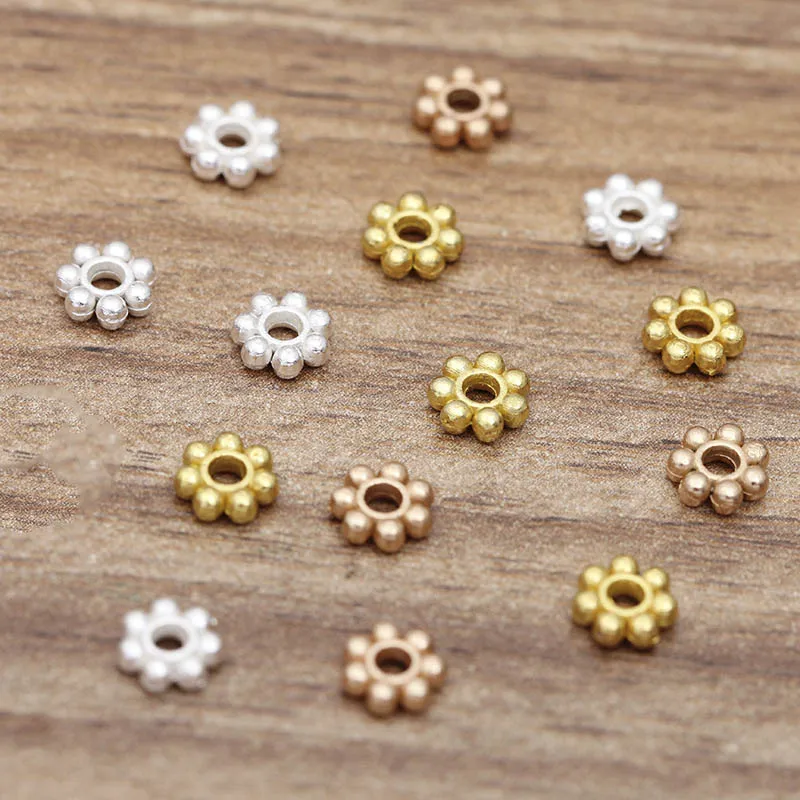 Top Trends: 100pcs Daisy Flower Spacers 6mm Flat Bead KC Gold Silver Color 2mm Hole Beads For Diy Jewelry Making Bead Bracelet Accessories Shoppable Styles