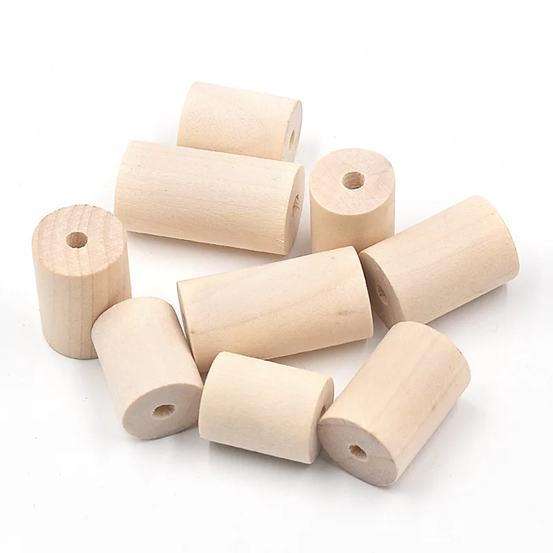 Top Trends: 5pcs Big Cylinder Shape Natural Wood 20x25mm 20x30mm 20x40mm Loose Handcraft Beads For Woodcraft DIY Crafts Jewelry Making Shoppable Styles