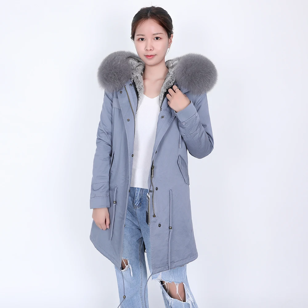 Top Trends: Maomaokong Winter Women's Coat, Real Rabbit Fur Lining, Fox Fur Collar, Long Gray Women's Parka Coat, Winter Outdoor Coat Shoppable Styles