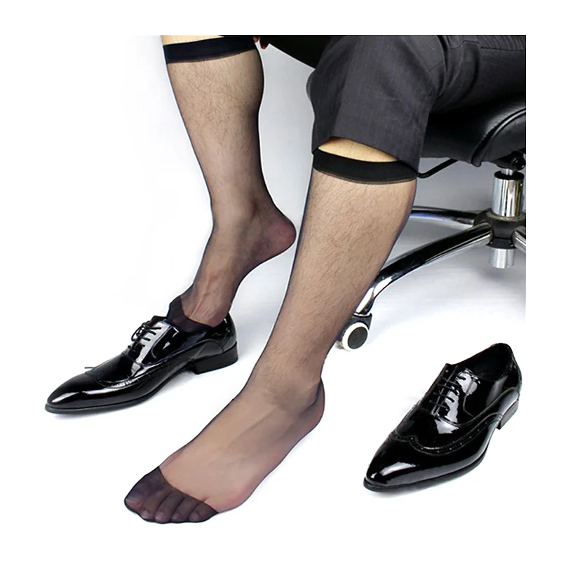 Top Trends: Men's Ultra Sheer Black Dress Socks Long Hose Visual Male TNT Suit Socks Formal Style Shoppable Styles