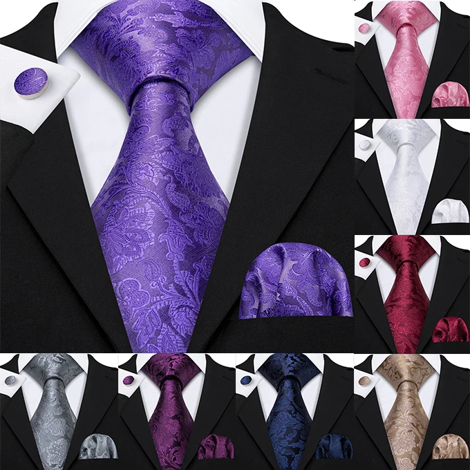 Top Trends: 50 Styles 160cm Men Long Tie For Wedding Business Purple Silk Necktie Handkerchief Cufflinks Paisley Jacquard Floral Barry.Wang Shoppable Styles