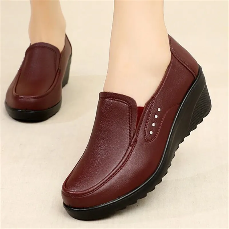 Top Trends: Spring Autumn Women&#039;s Fashion Pumps Shoes Woman Soft Leather Wedges Casual Shoes Comfortable Large Size Mother&#039;s Shoes Shoppable Styles