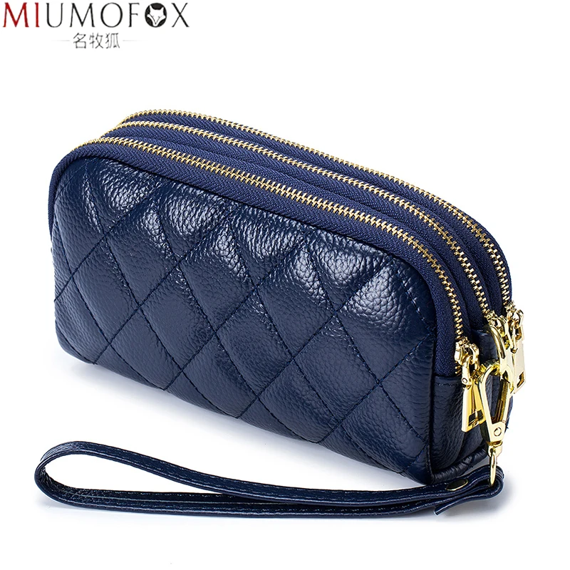 Top Trends: Genuine Leather Wallet Women Brand Handbag 3 Layers Zipper Wristlet Bag Big Capacity Ladies Clutch Coin Purse Mobile Phone Bags Shoppable Styles