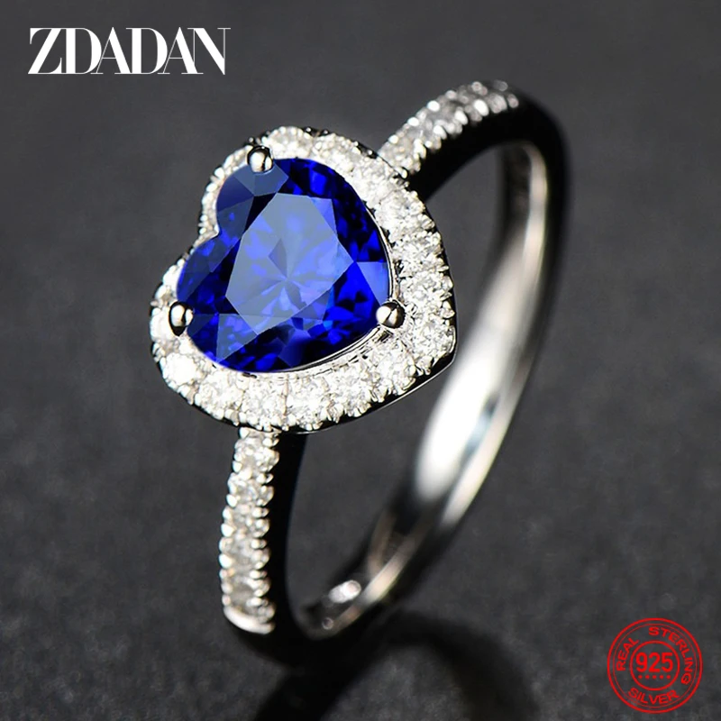 Top Trends: ZDADAN 925 Sterling Silver Heart Blue Gemstone Rings For Women Wedding Jewelry Fashion Gift Shoppable Styles