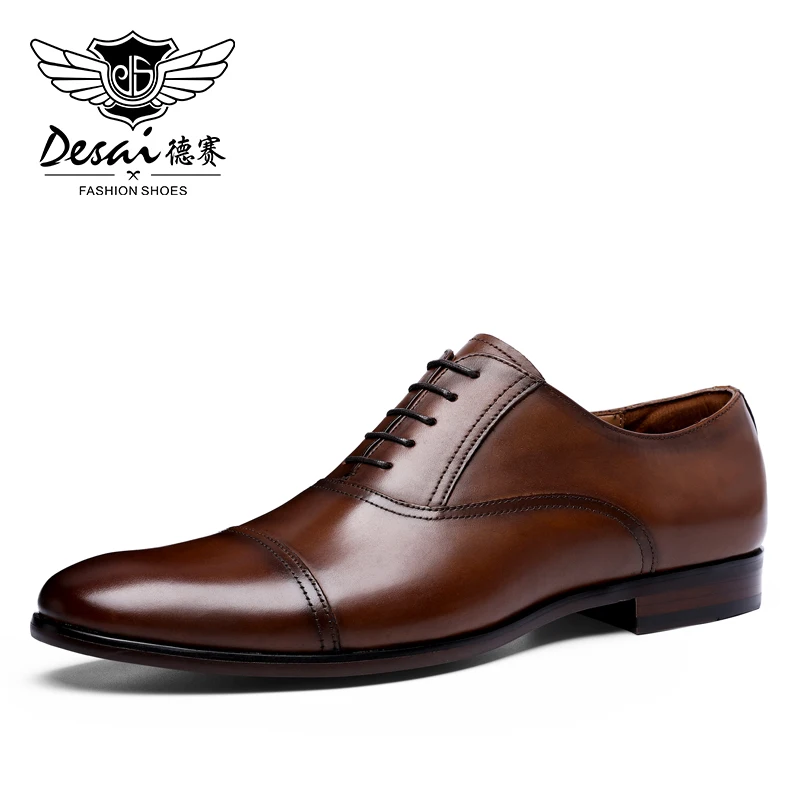 Top Trends: DESAI Brand Full Grain Genuine Leather Business Men Dress Shoes Retro Patent Leather Oxford Shoes For Men EU Size 38-47 Shoppable Styles