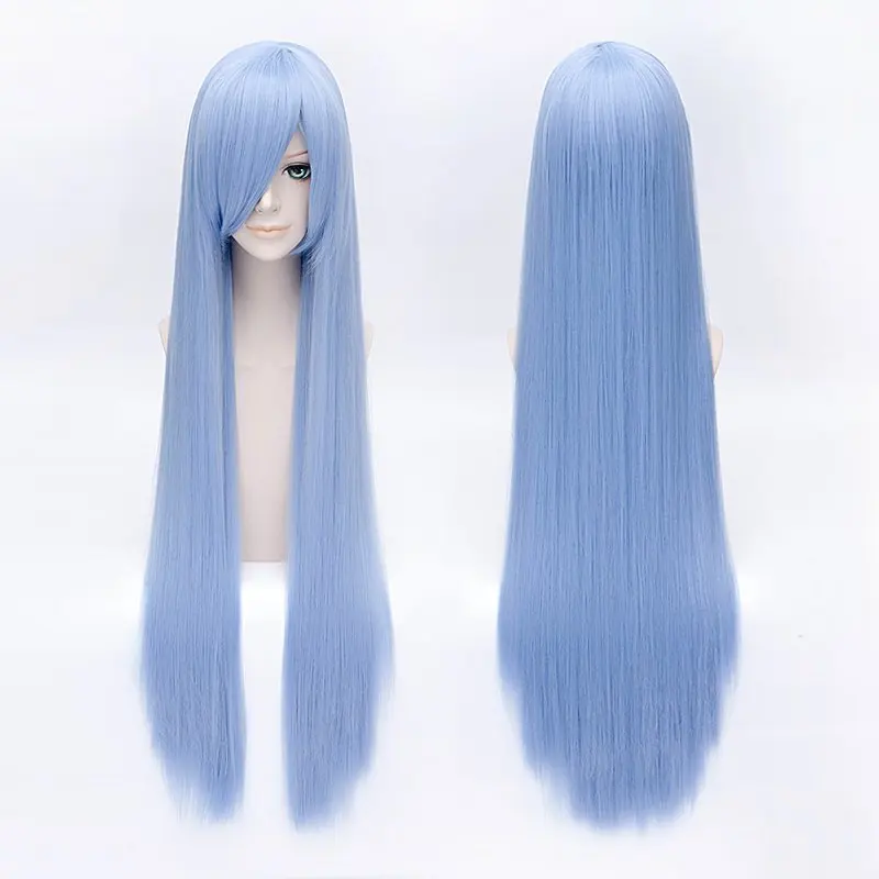 Top Trends: QQXCAIW Women Men Long Straight Cosplay Wig Party Light Blue 40&#039;&#039; 100 Cm Heat Resistant Synthetic Hair Wigs Shoppable Styles