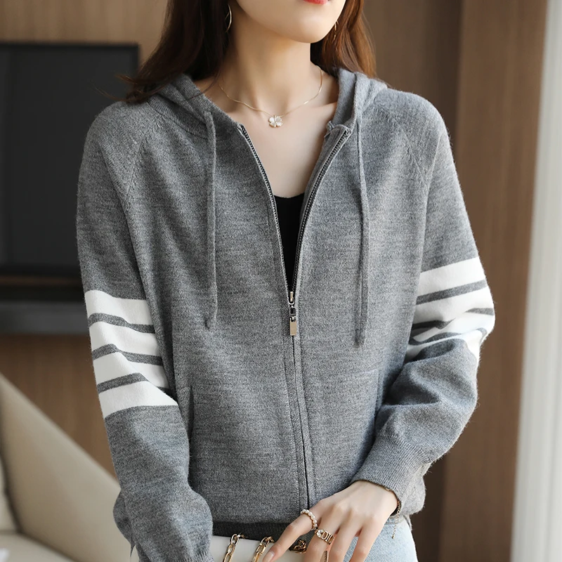 Top Trends: Women Cashmere Sweater Autumn / Winter Loose TB Design Hooded Zipper Cashmere Knit Cardigan Shoppable Styles