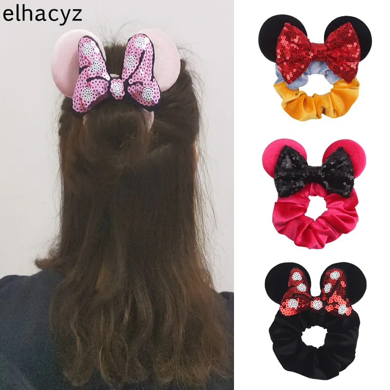 Top Trends: New Trendy Mouse Ears Sequins Bow Women Velvet Scrunchies Fashion Waist Hair Bands Headband Pretty Hair Ties Girls Headwear Shoppable Styles