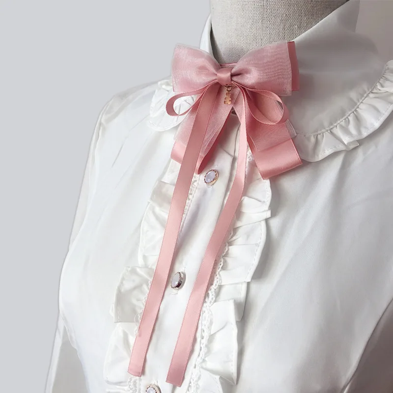 Top Trends: Korean Sweet Long Ribbon Bowtie Brooch Bow Tie Ribbon Ties Necktie College Uniform Shirt Blouse Collar Pin Student Accessories Shoppable Styles