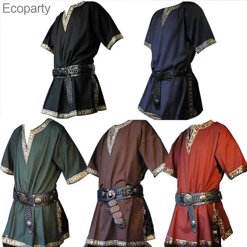 Top Trends: S-6XL Size Halloween Medieval Costume Viking Pirate Shirt Adults Knight Warrior Tunic Norman LARP Tops Short Sleeve For Men 2022 Shoppable Styles