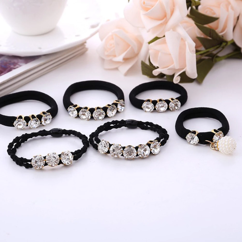 Top Trends: 1 Pcs Big Diamonds Black Shiny Rhinestone Seamless Rubber Band Elastic Hair Rope 2019 New Fashion Hot Sale Hair Accessories Shoppable Styles