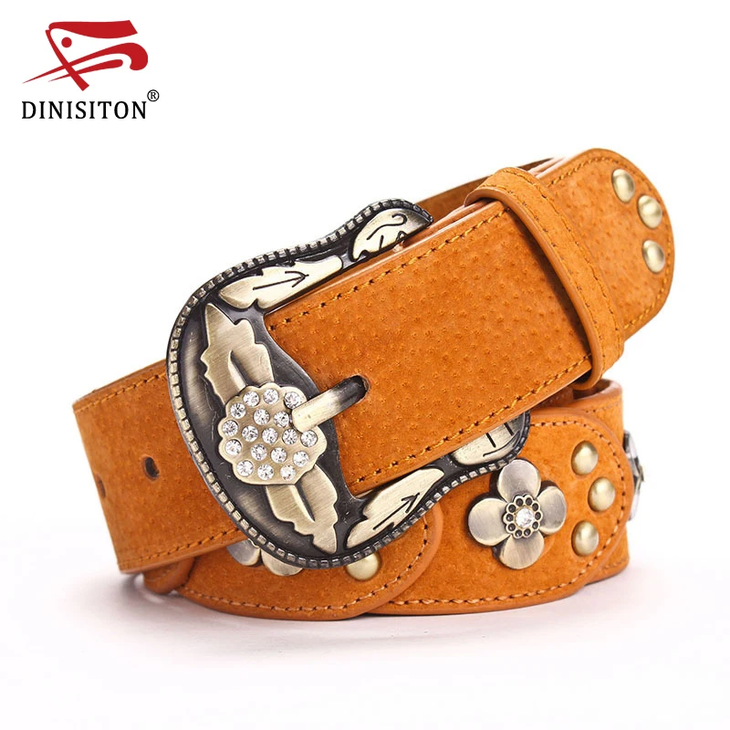 Top Trends: DINISITON Women's Belt Metallic Flowers Designer Fashion Vintage Floral Female Jeans Belts Wide Strap For Woman CM001 Shoppable Styles