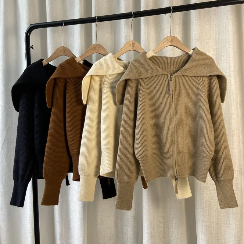 Top Trends: Sailor Color Cardigans For Women Autumn Winter Streetwear Casual Zipper Knitting Outwear Ladies Chic Sweater Jackeit Top Shoppable Styles