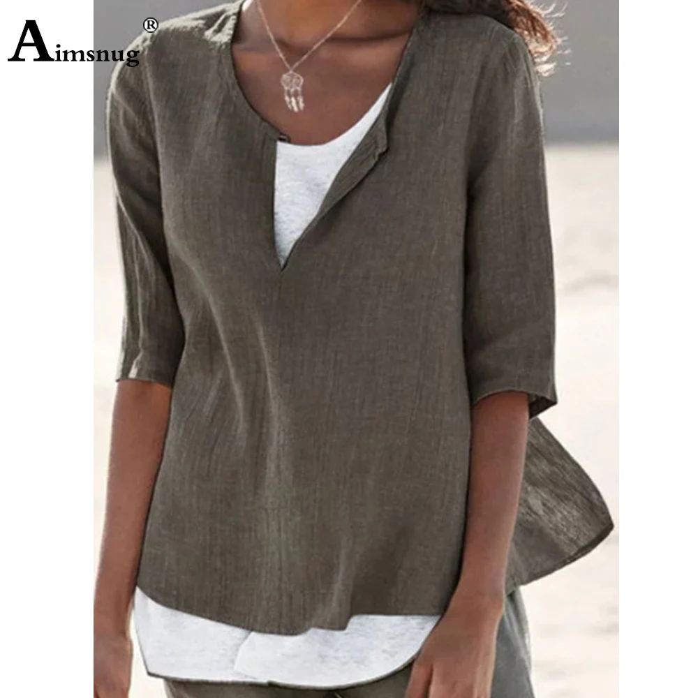 Top Trends: Size 4xl 5xl Women Latest Casual T Shirt V-neck T-shirt Half Sleeve Summer Top Womens Linen Elegant Blusas Tunic Femme Clothing Shoppable Styles - Image 4