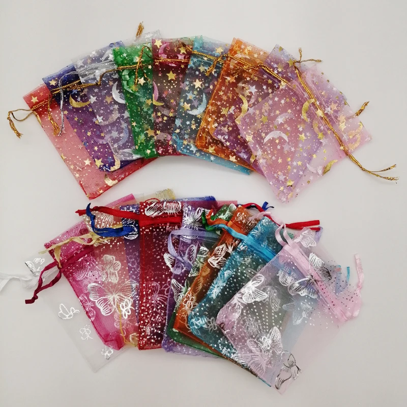 Top Trends: 100Pcs 7x9 9x12 Butterfly Star Moon Organza Gift Bags Drawstring Gift Bag For Jewelry Packing Bag Storage Display Pouch Wedding Shoppable Styles