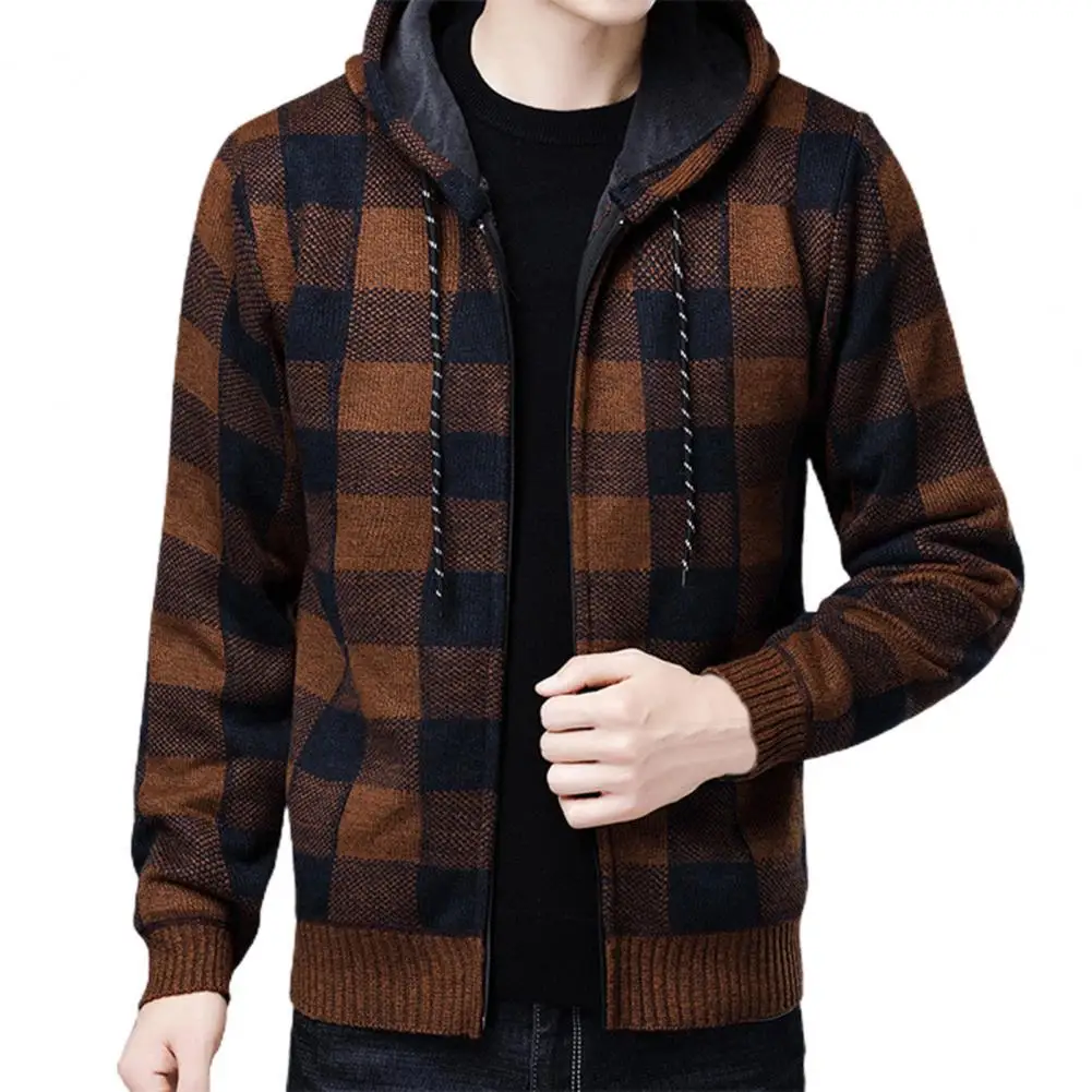 Top Trends: Men Jacket Plaid Pattern Breathable Polyester Sweater Hoodie For Winter Shoppable Styles