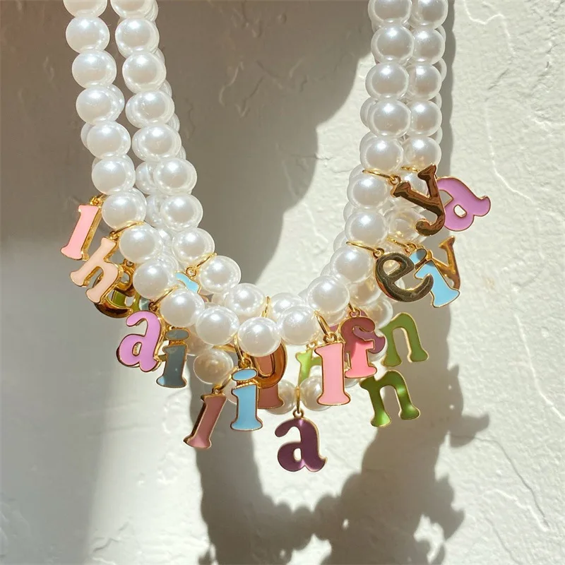 Top Trends: Custom Name Necklace For Women Colorful Letter Pendant Pearl Necklaces Stainless Steel Choker Personalized Baby Jewelry Gift Shoppable Styles