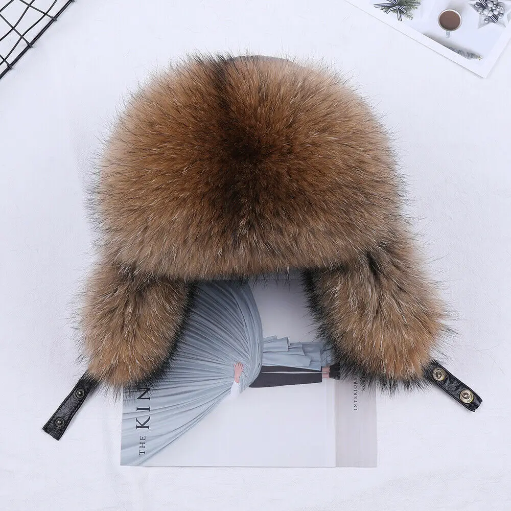 Top Trends: Winter Men's 100% Real Silver Fox Fur Bomber Hat Raccoon Fur Ushanka Cap Trapper Russian Man Ski Hats Caps Real Leather Shoppable Styles - Image 2