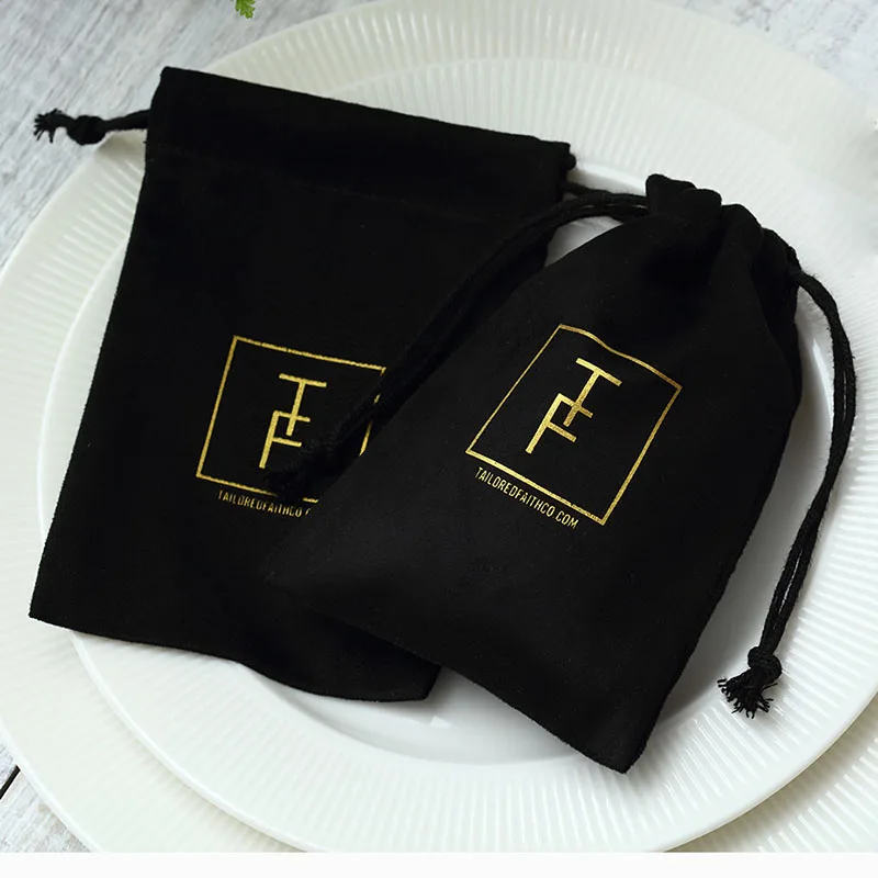 Top Trends: 100 Black Flannel Jewellry Gift Bags Personalized Logo Velvet Jewelry Packaging Drawstring Pouches For Wedding Party Decoration Shoppable Styles