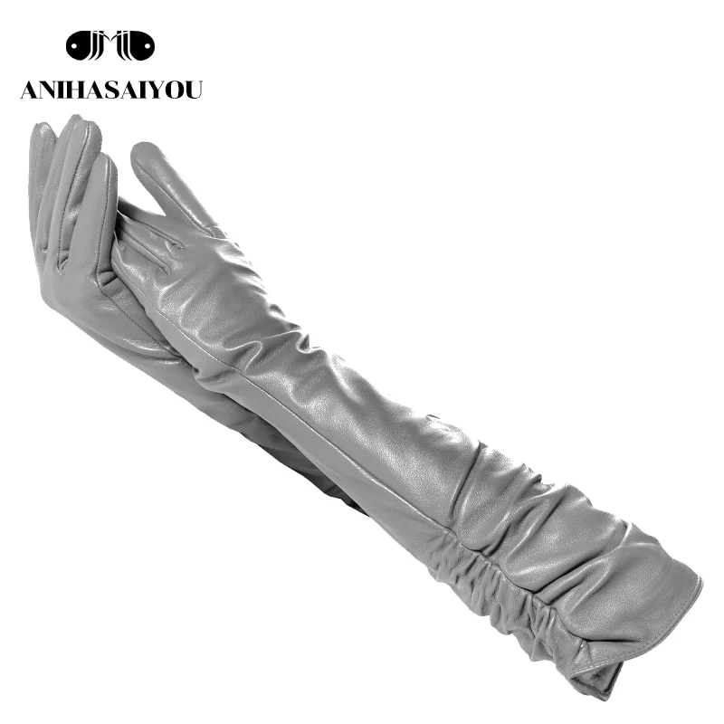 Top Trends: 2020 Best-selling Female Long Leather Gloves, sheepskin Women&#039;s Long Gloves, Dark Gray Winter Long Leather Gloves Women - 2081C Shoppable Styles