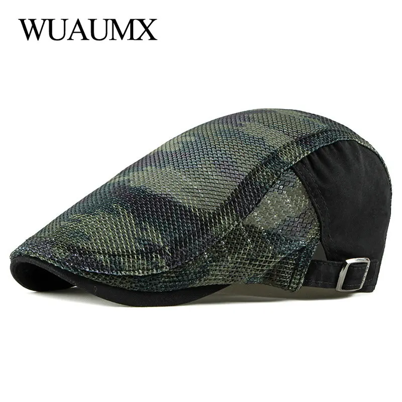 Top Trends: Wuaumx Unisex Summer Berets Hat Men Women Breathable Mesh Sun Visors Camouflage Beret Caps Net Herringbone Flat Cap Boina Hombre Shoppable Styles