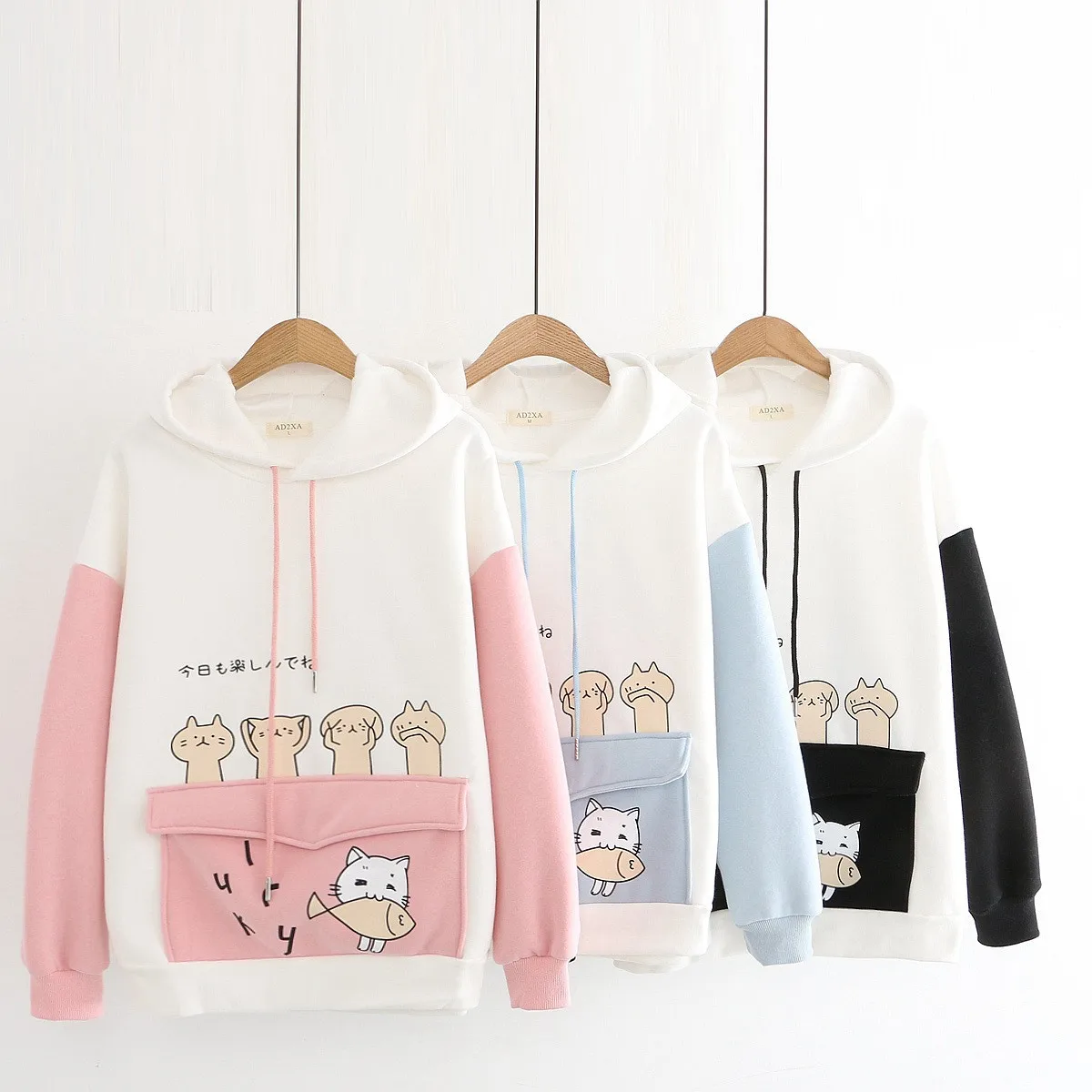 Top Trends: Cat Cartoon Hoodies Women Sweatshirt Anime Pattern Long Sleeve Hooded Kawaii Pullovers Big Pocket Casual Outfits Girls Cute Tops Shoppable Styles