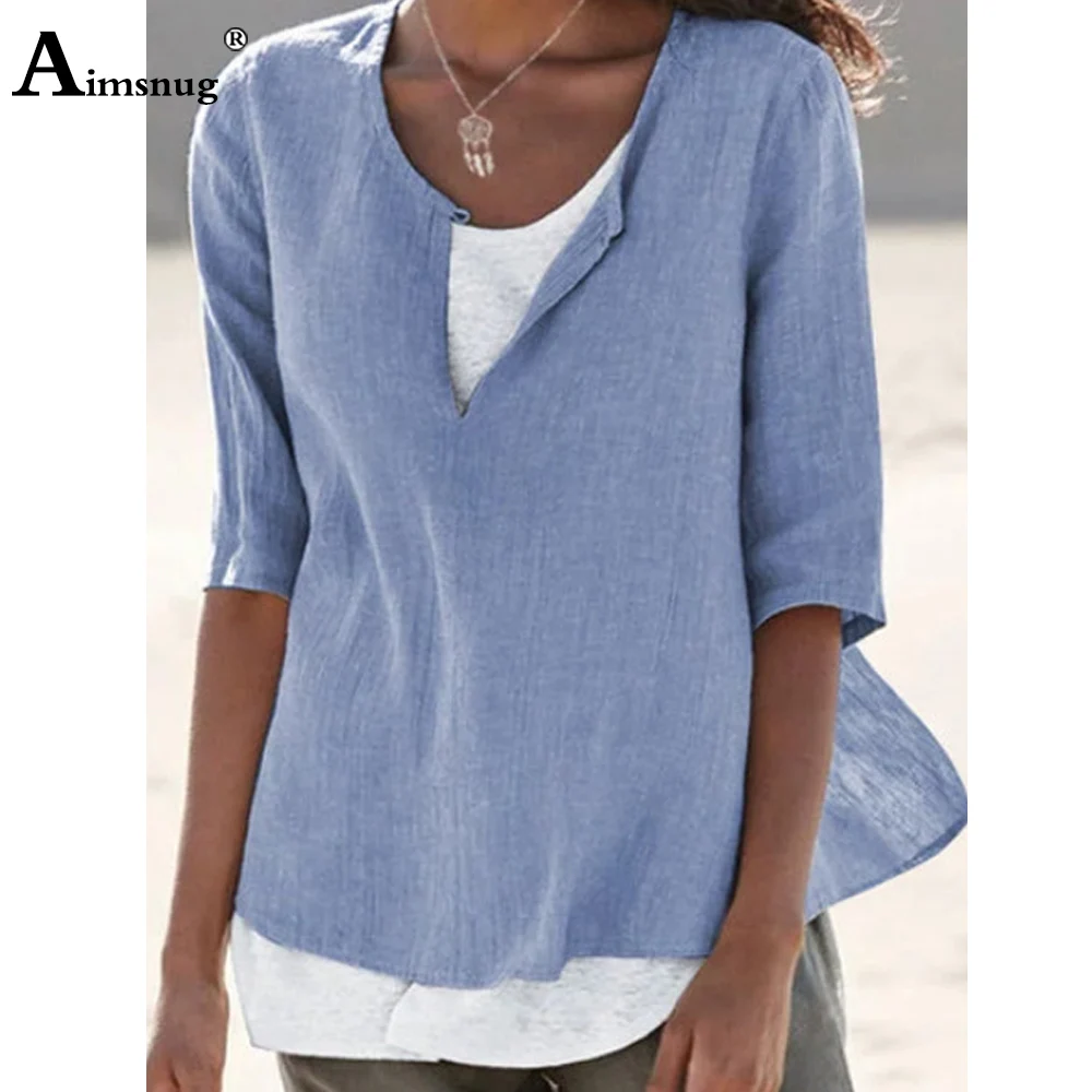 Top Trends: Size 4xl 5xl Women Latest Casual T Shirt V-neck T-shirt Half Sleeve Summer Top Womens Linen Elegant Blusas Tunic Femme Clothing Shoppable Styles - Image 3