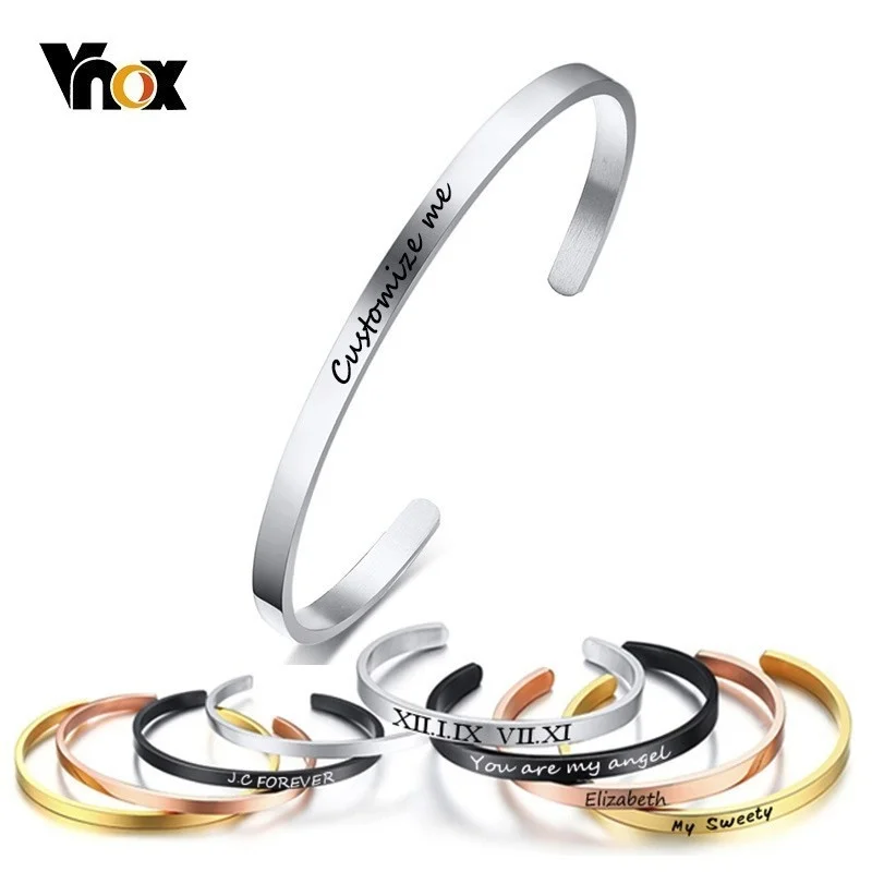 Top Trends: Vnox Free Personalised Gifts ID Bangles For Lovers&#039; Engrave Name Stainless Steel Cuff Bracelets &amp; Bangles Women Mens Jewels Shoppable Styles