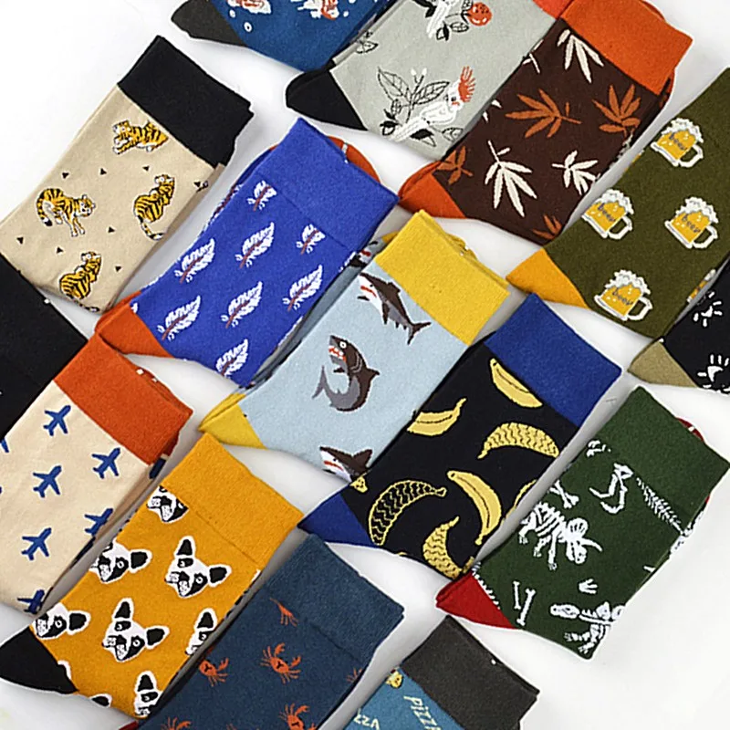 Top Trends: Men's Socks Shark Dinosaur Tiger Beer Dog Pattern Long Tube Happy Male Socks Novelty Skateboarding Crew Leisure Fun Men Socks Shoppable Styles