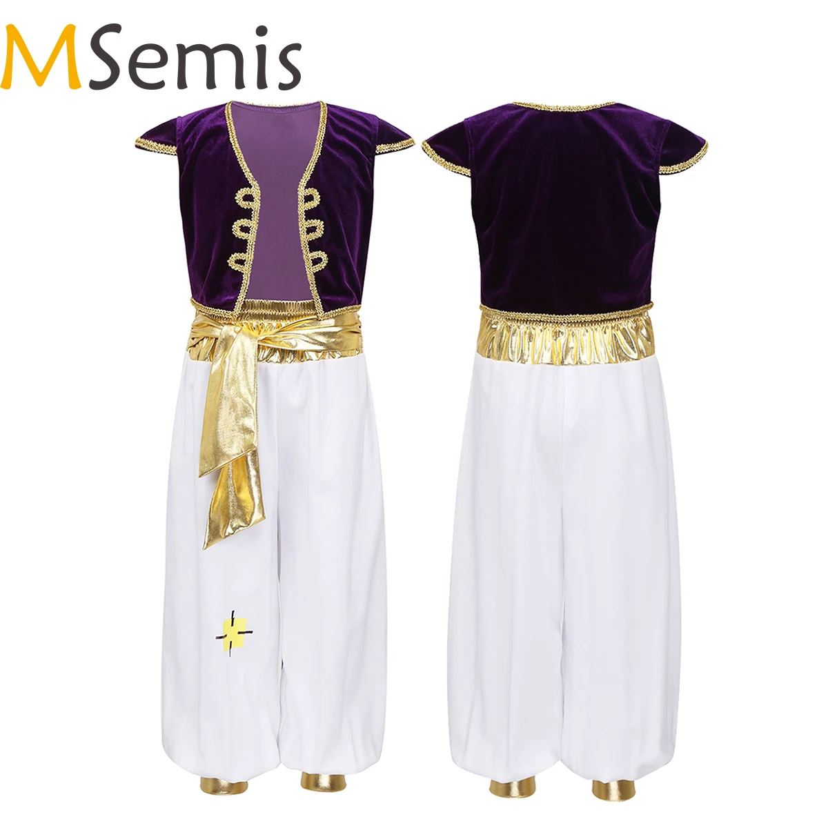 Top Trends: MSemis Kids Boys Fancy Arabian Prince Costumes Cap Sleeves Waistcoat With Pants For Halloween Cosplay Fairy Parties Dress Up Shoppable Styles